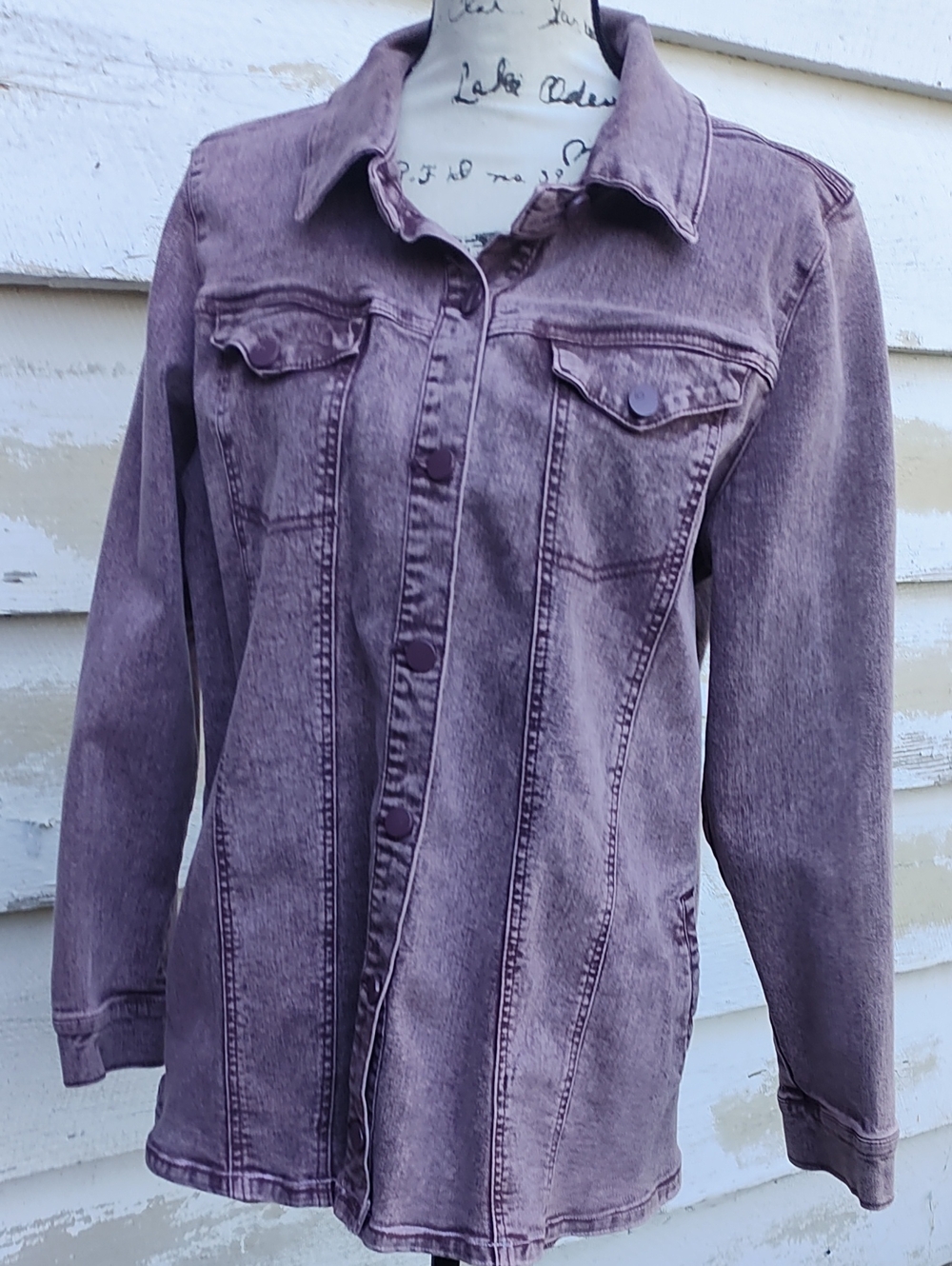 LOGO by Lori Goldstein Faded Lavender Button-Front Denim Jacket